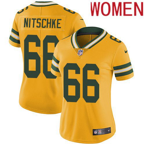 Women Green Bay Packers #66 Ray Nitschke Yellow Nike Vapor Limited NFL Jersey